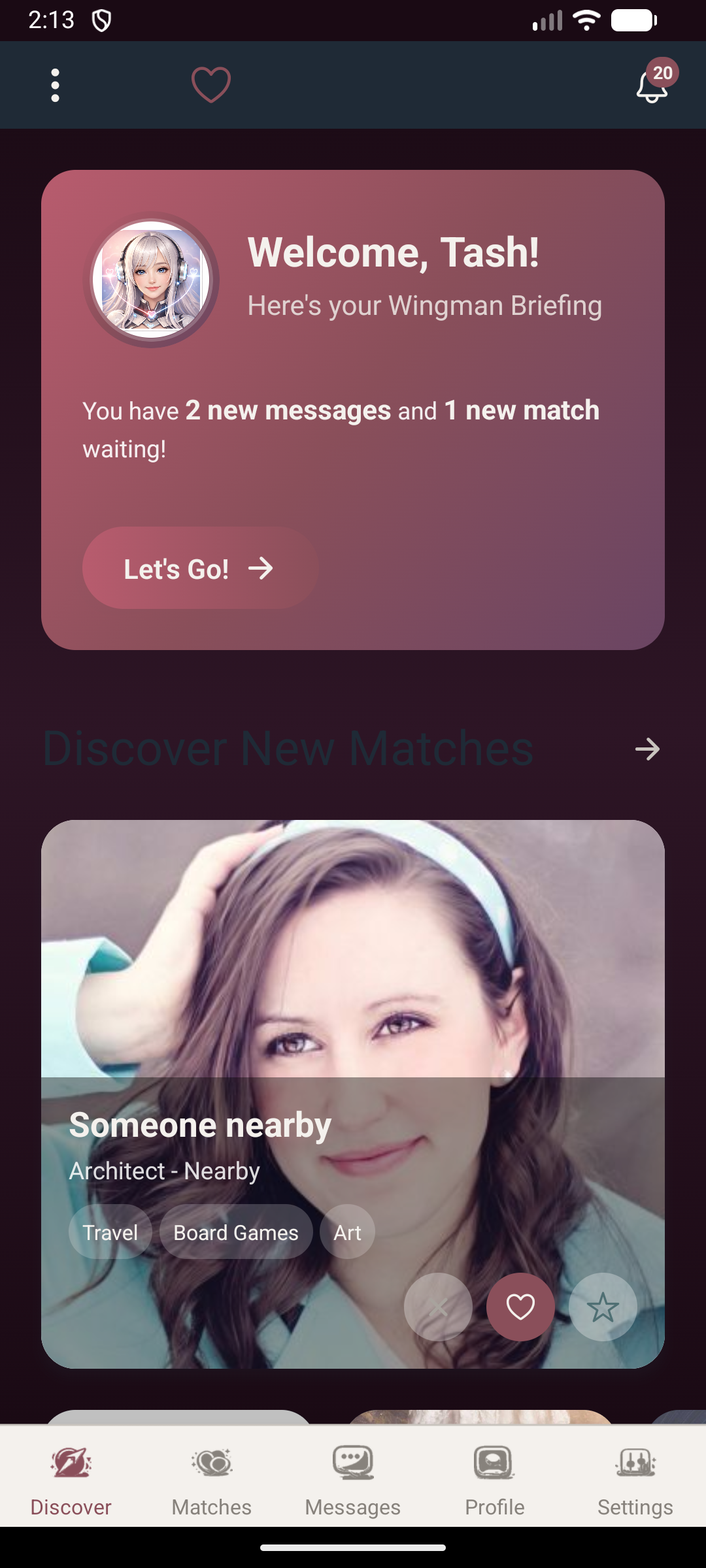 HeartStrings App — discover home