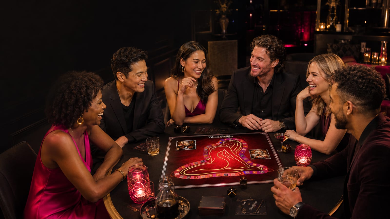 HeartStrings Play lifestyle hero image — the game set up for a private group