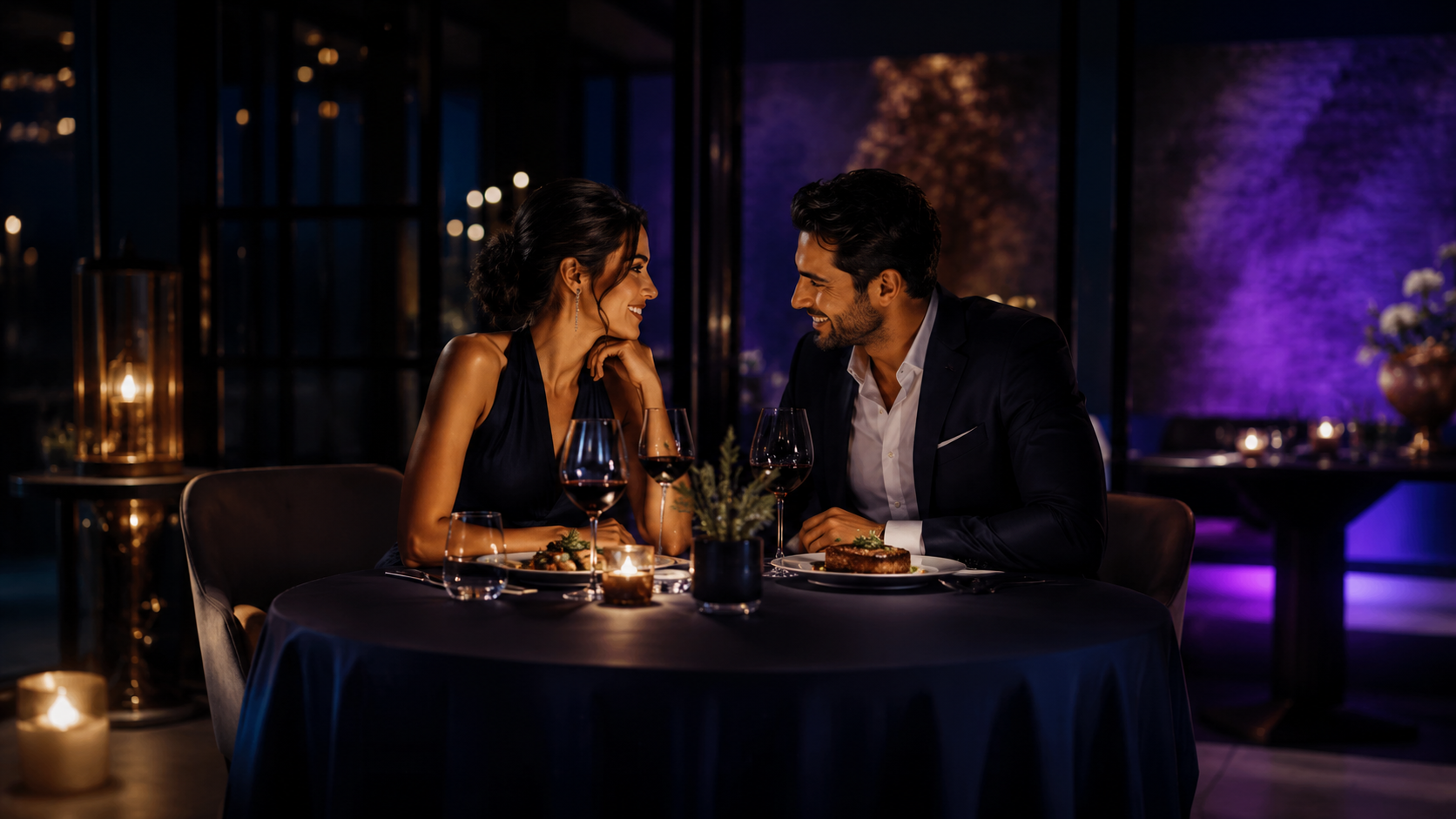 A couple sharing a candlelit dinner at a featured restaurant