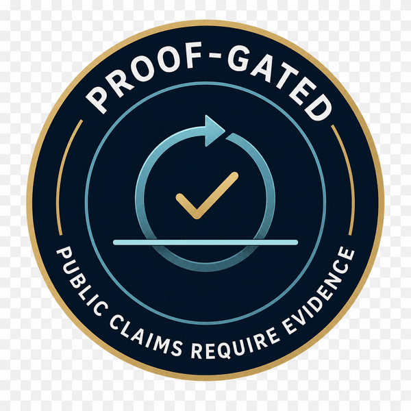 Proof-gated badge — shown when a claim is backed by closed proof