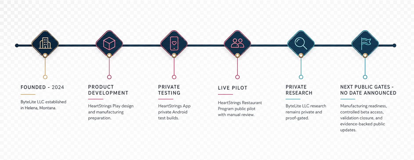Status timeline — project progression, no release dates promised